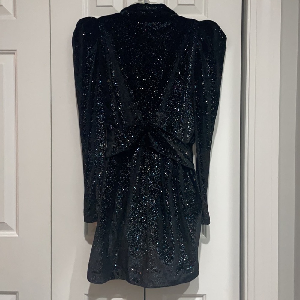 New ZARA Shiny Glittery Velvet Puff Sleeves Blazer Dress With Tie Belt - Picture 12 of 14